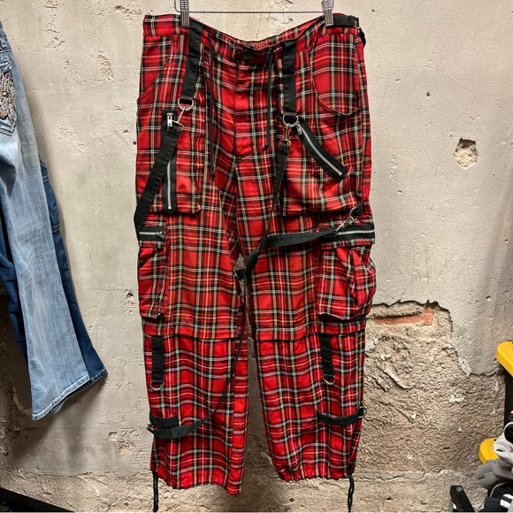 Tripp nyc Other - Tripp Y2K Red Black Plaid Tie Chain Wrap Bottom Cyber Goth Pants Large L